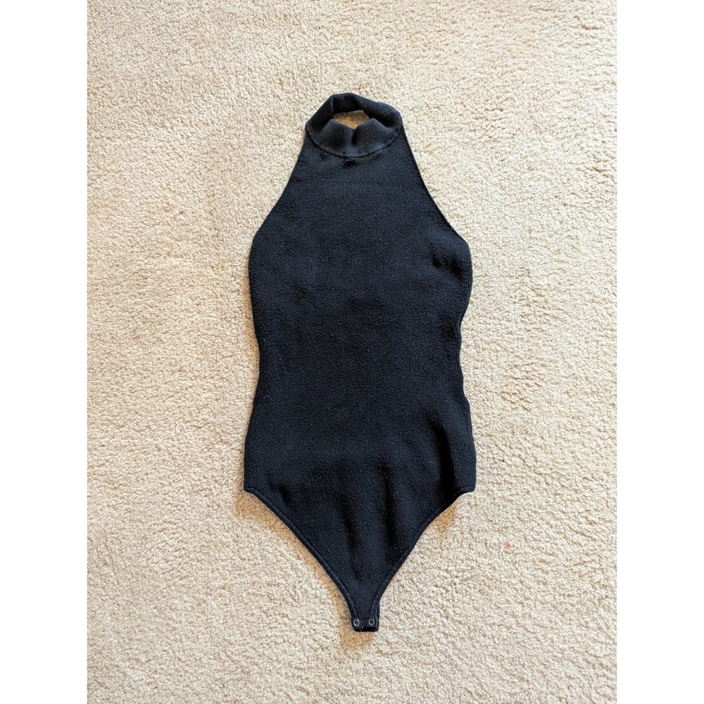 Abercrombie & Fitch Black Knit Mock Neck Halter Bodysuit Large